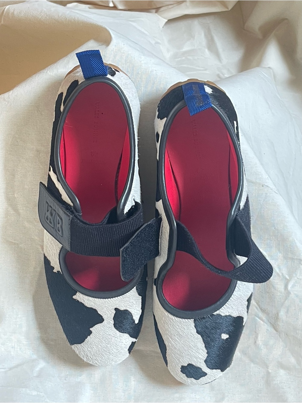 Men's Wales Bonner Cow-Print Mary Jane Shoes in Black & White - Picture 4 of 5